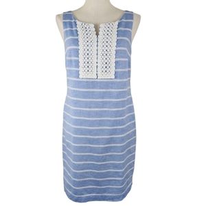 Talbots chambray Blue Striped Linen Cotton crochet Tunic Dress Sz 4